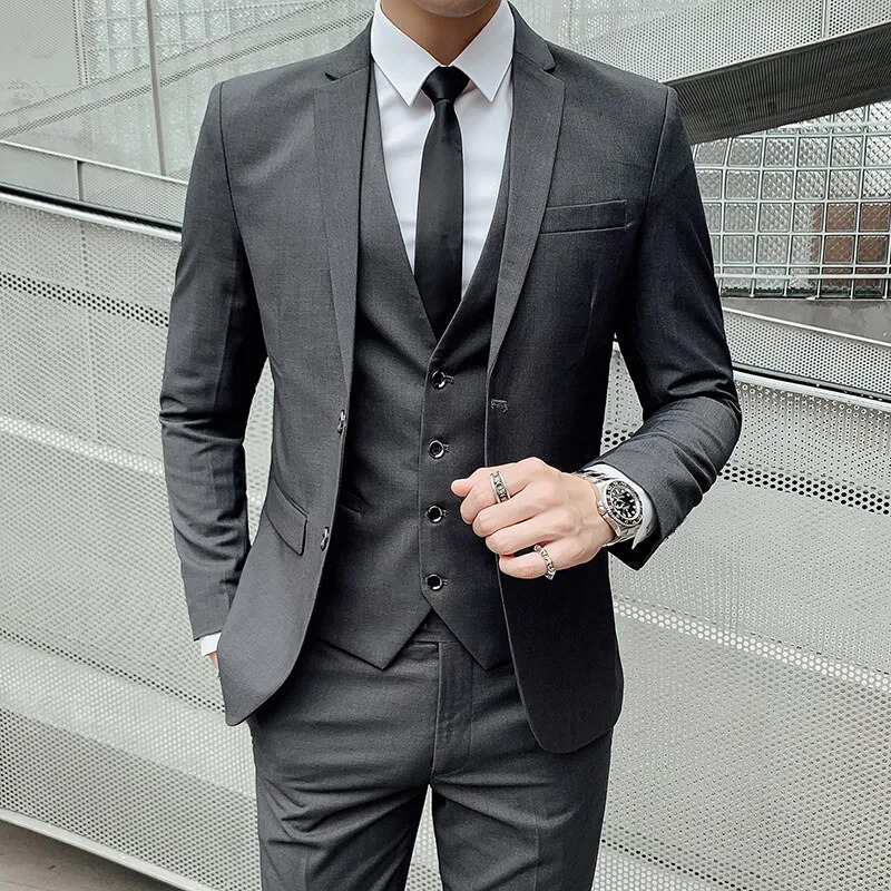 Explosive fashion lapel solid color set three piece business professional formal womens clothing men exclusive 250326
