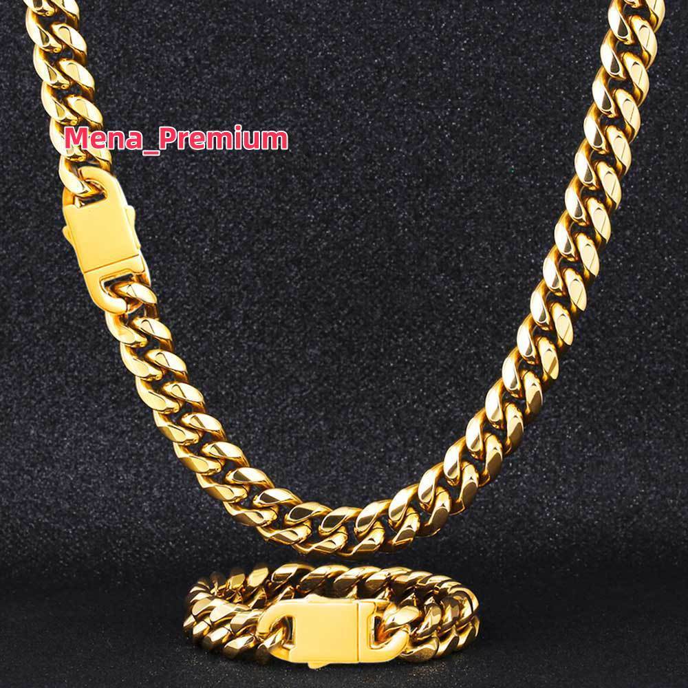 Wholesale Joyeria Acero Inoxidable Gold Plated Jewelry Figaro Chain Miami Curb Cuban Link Necklace Bracelet Mens Jewelry Set