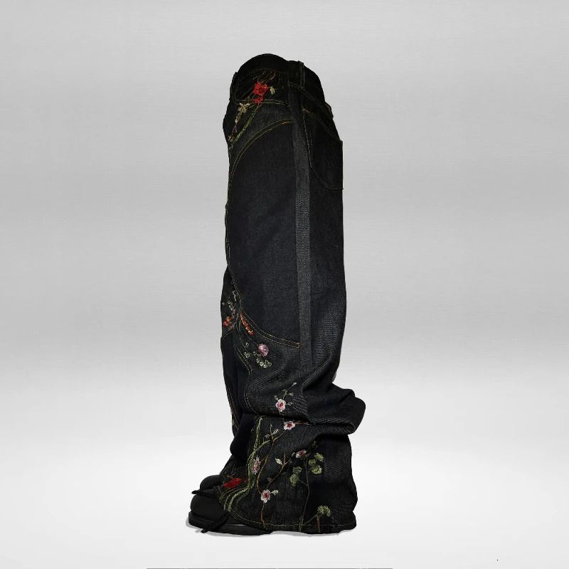 Y2K Fancy Luggage Jeans Fashion Flower y Serial Sewing Neutral Street Clothing Retro Harajuku Style Oversized Fit Pants 250327