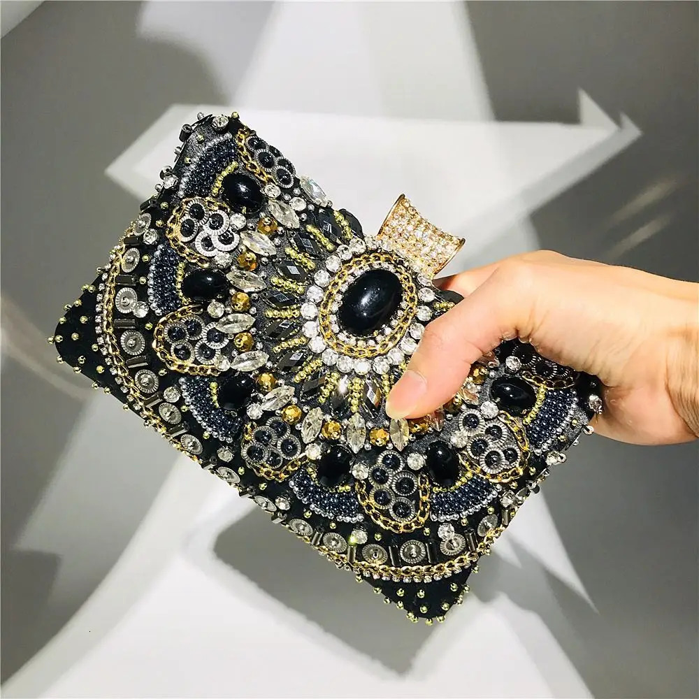 Handmade bead embroidery diamond y dinner bag fashionable retro crystal clutch night handbag Sac Tendance n 250326