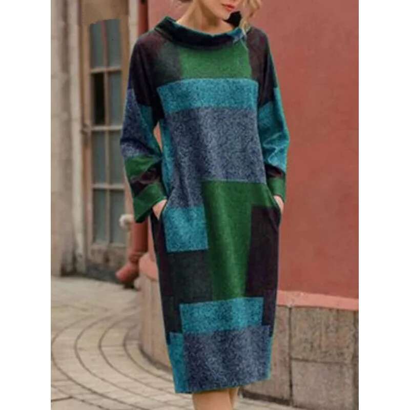 Dongdumaoyi Herfst Best Verkopende Plus Size Vrouwen Trui Vintage Gedrukt Losse Halflange Dames Jurk A