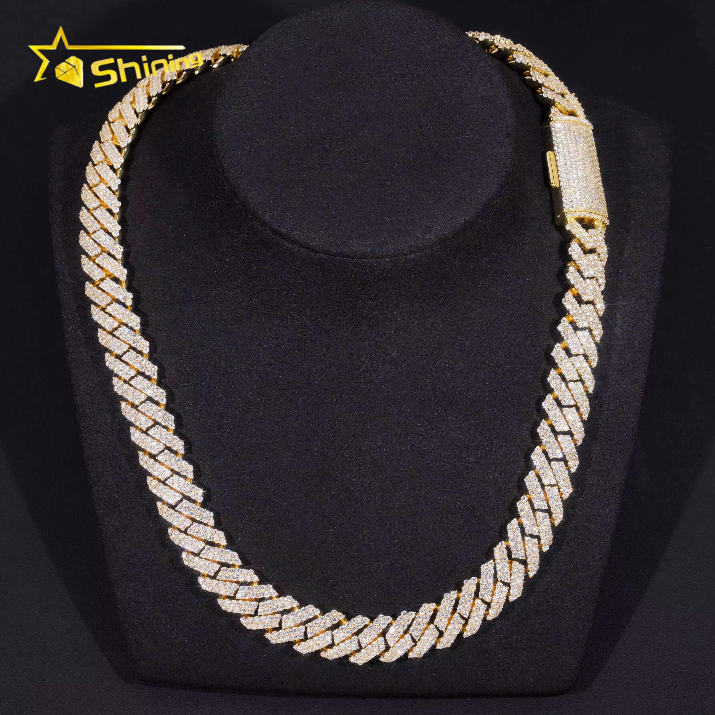 Cuban Chain Gold Plated Sterling Silver 925 Pass Diamond Tester Moissanite Hip Hop Men Jewelry Iced Out 15mm Cuban Link Chain
