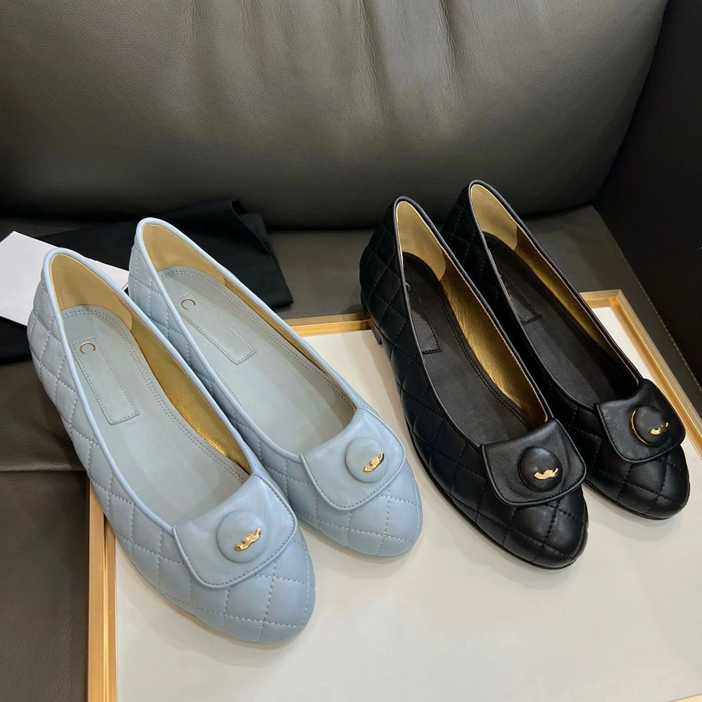 Paris designer Ballet Flats Shoes Women brands Quilted Genuine Leather Slip on Ballerina Round Toe Ladies Dress Shoes Zapatos De Mujer