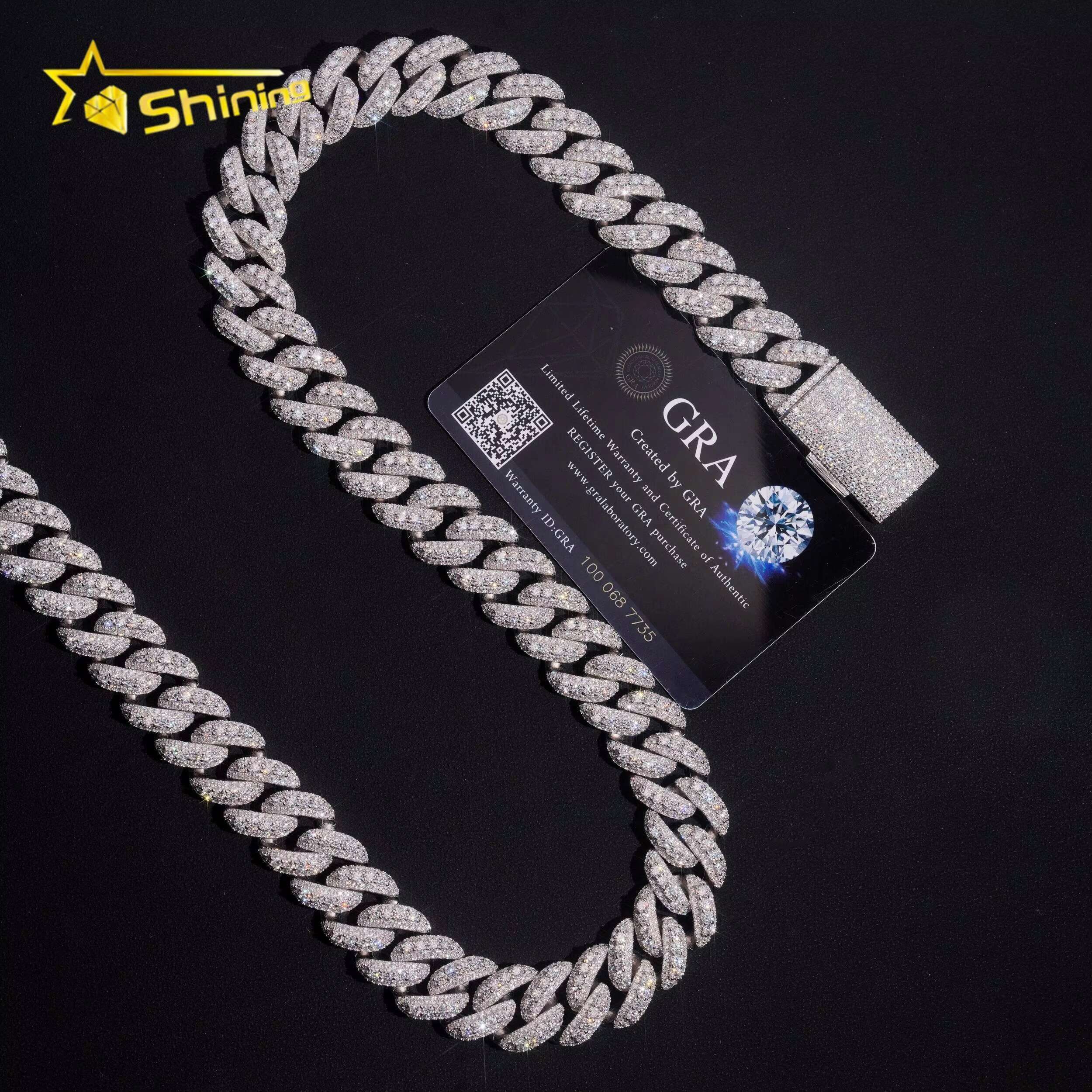 High Quality Hip Hop Jewelry 925 Silver Moissanite Diamond VVS 18mm Mens Iced Out Cuban Link Chain