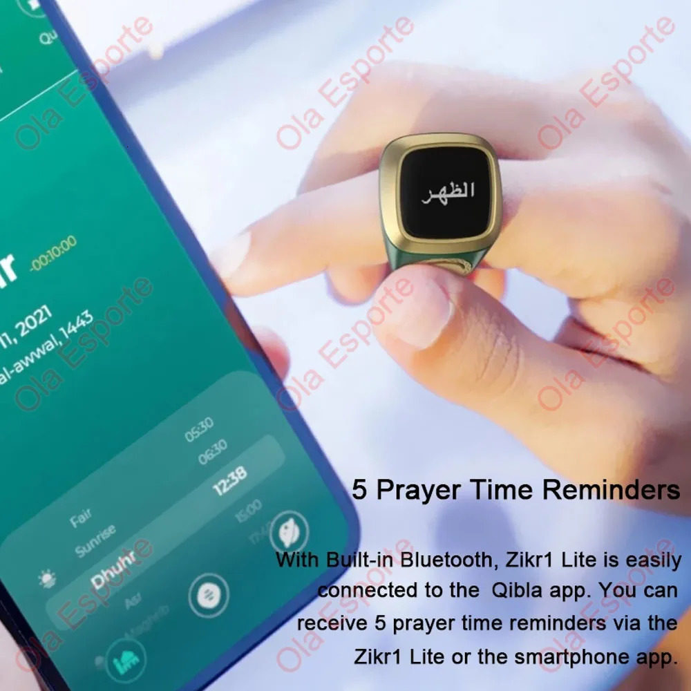 Qibla Smart Tasbih Tally Counter for Muslims Zikr Ring Digital Tasbeeh 5 Prayer Time Vibration Reminder Waterproof Qibla Subhah 250322