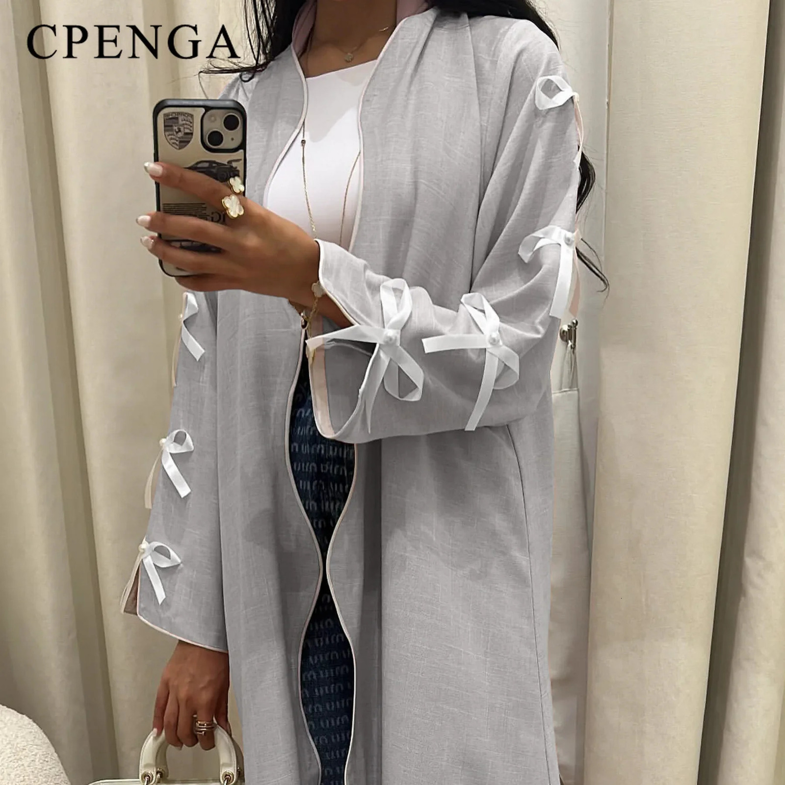 Bow public kimono Abaya Dubai y Saudi women Muslim humble cardigan wool sweater Caftan Marocain Musulmane 250326