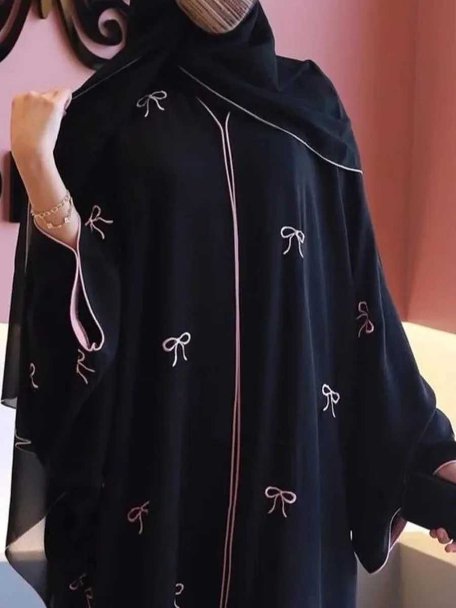 Muslim Women Dubai Luxury Abaya Bowknot Embroidery Long Dresses Kimono Cardigan Ramadan Robe femme musulmane kaftan African X250514