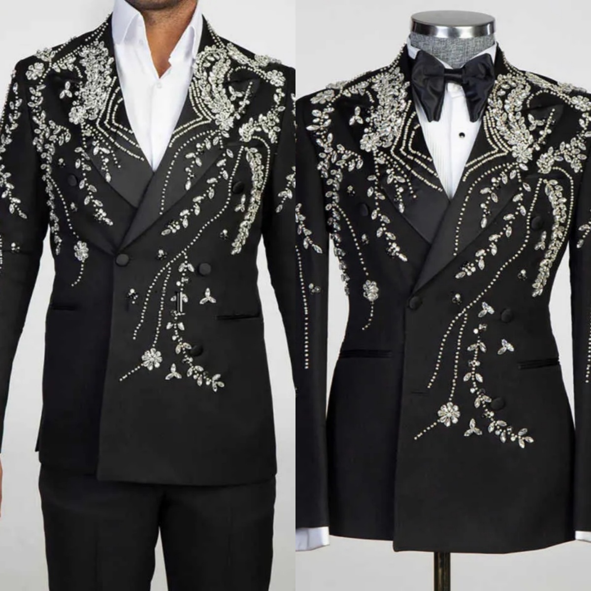 Luxury Wedding Tuxedos Crystal Appliques Men Suit Peaked Lapel 1 Piece Set Jacket Party Groom Wear Business Blazers Customized