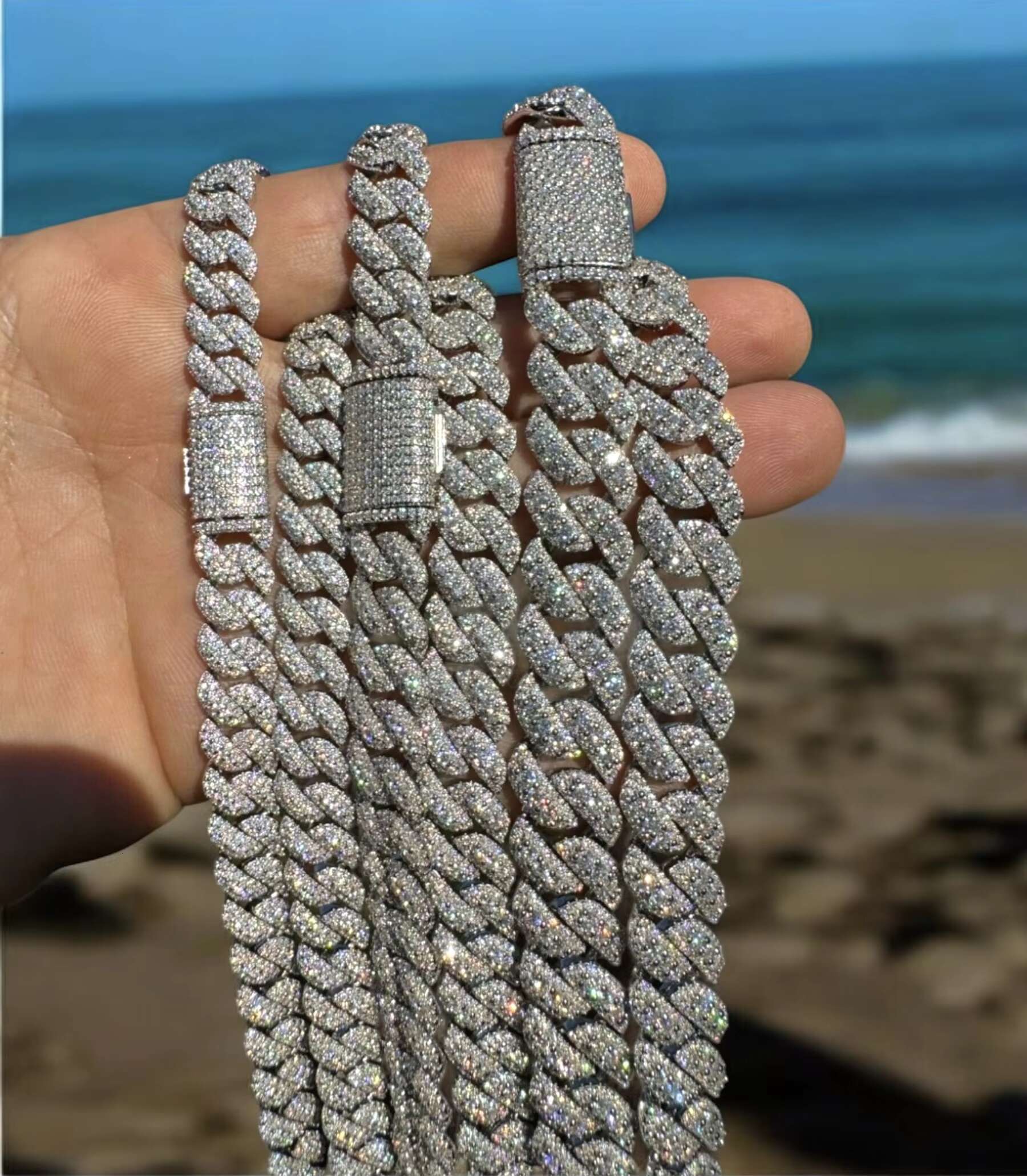 20.51 TCW 925 Silver Unisex Custom 14MM 22inch Miami Icy VVS Moissanite Diamond Cuban Link Chain Necklace at Reliable Price