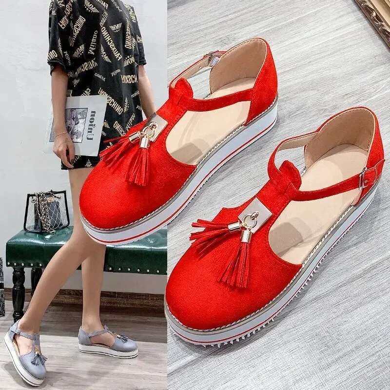 Women's Summer Casual Flat Heel Tassel Buckle Strap Female Sandals Platform Vulcanized Shoes for Women New