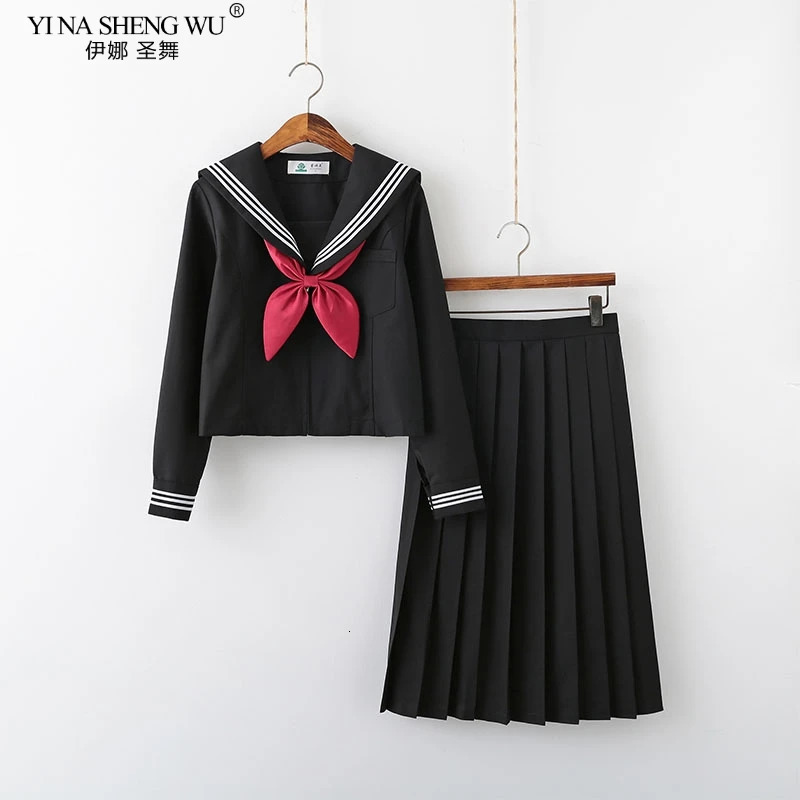 Black and white JK summer short sleevedlong sleeved Japanese school uniform girl sailor suit pleated skiing COS clothing 250326