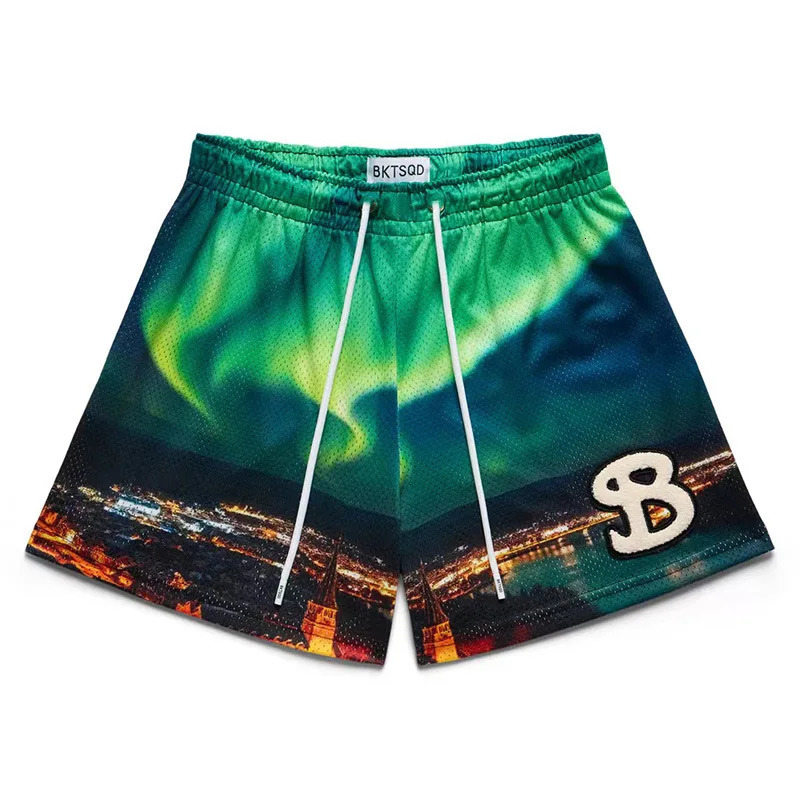 Summer fashion mens shorts BKTSQD Aurora Wind Net quick drying casual sports running quarter basketball pants 250322
