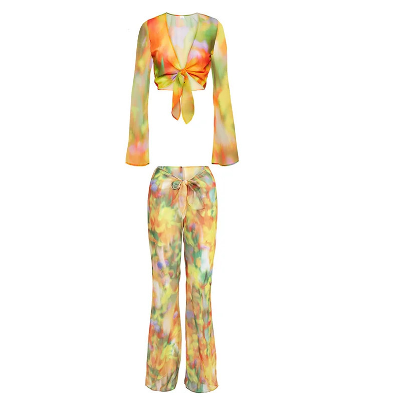 Para Praia Print Cover Ups with Long Pants 2024 Beach Bikini Cover Swimwear Cover Ups Sexy Beach Wear 250324