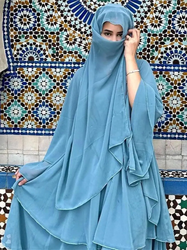 Summer Open Chiffon Khimar Kimono Abaya Dubai y Muslim Set Humble Kaftan Headscarf Women Islamic Ka Damen 250326