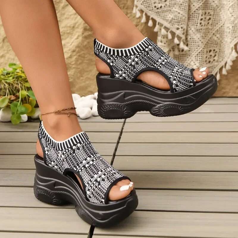 New Summer Chunky Platform for Women 9CM Wedges Peep Toe Slip-On Women's Sandals Ladies Casual Shoes