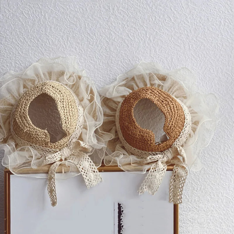 Korea Baby Girls Lace Straw Hat Cute Bow Princess Children Panama Caps Sun Protection Caps Kids Visor Hat Child Beach Cap 250326