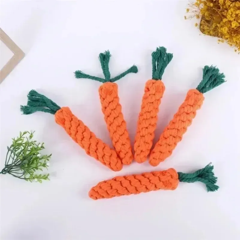 Dog Bite Rope Pet Dog Carrot Toys Cartoon Chew Toys Durable Braided Bite Resistant Puppy Molar Cleaning Teeth Cotton Rope