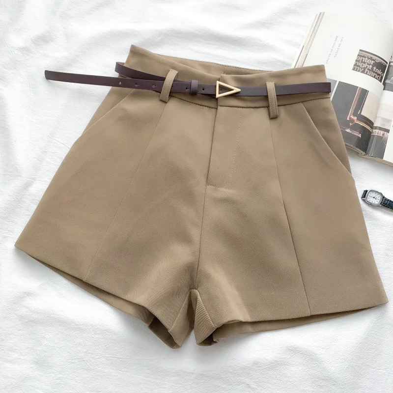 ITOOLIN Casual Womens Shorts Aline High Waist Short Chic Office Lady With Belted Vintage Female Trousers Spring Summer 250321