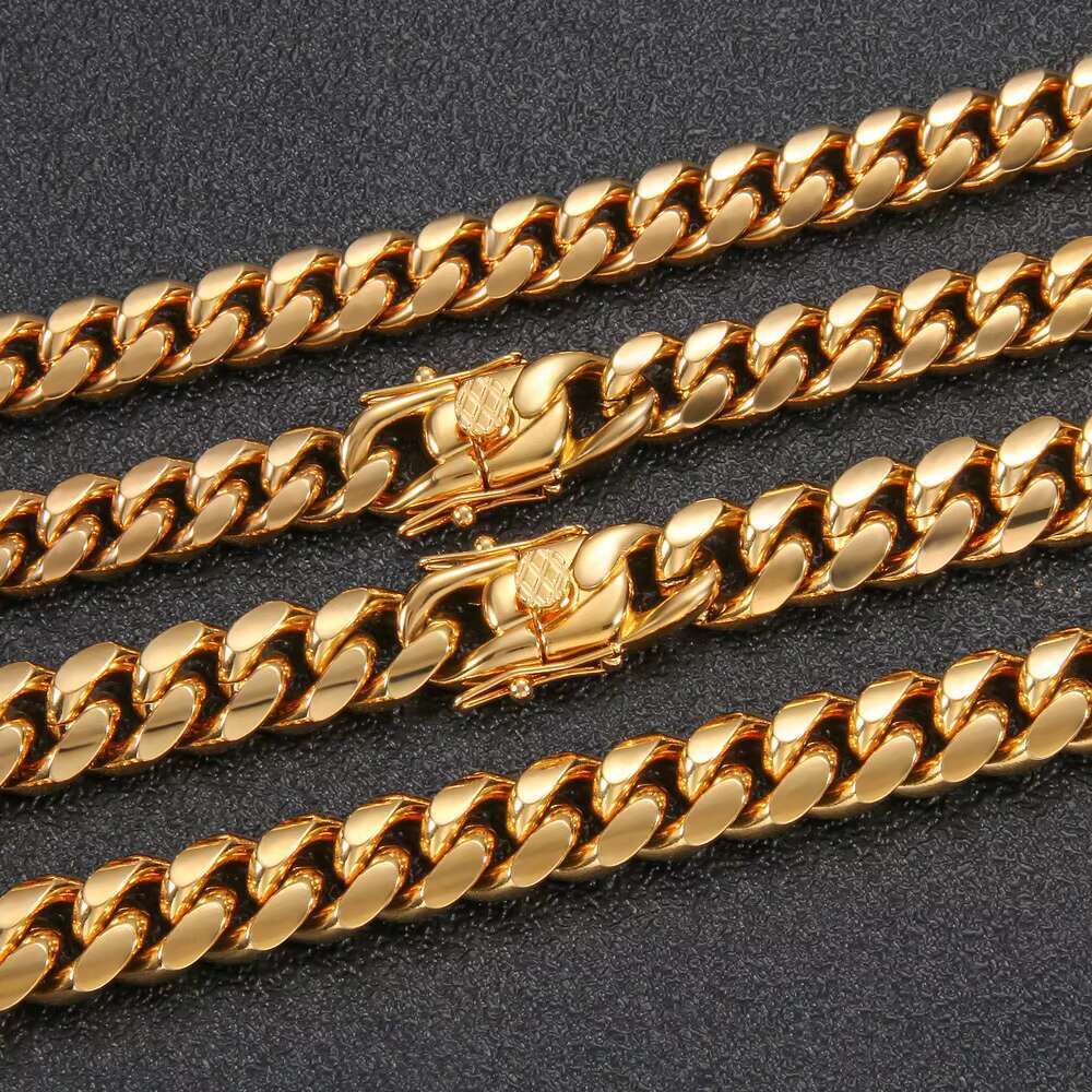 Factory Price 8/10/12/14mm 18k Gold Stainless Steel Cuban Chain Necklace for Women Fashion Jewelry With Dragon Lock Clasp