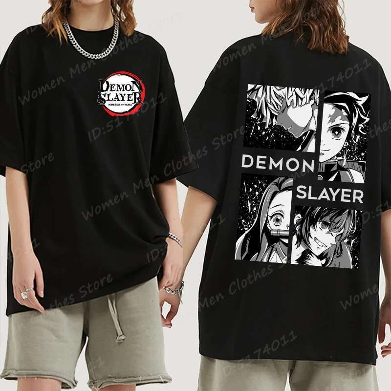 Super sized and fun anime demon killer pattern printed T-shirt, anime lover shirt, cool summer T-shirt for women, men's short sleeved T-shirt top