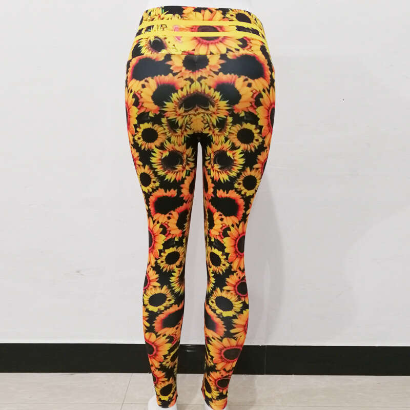Women Yoga Pants Sunflower Digital Print Slim Fit Waist And High Elasticity Sports Yoga Pants Leggings YJ