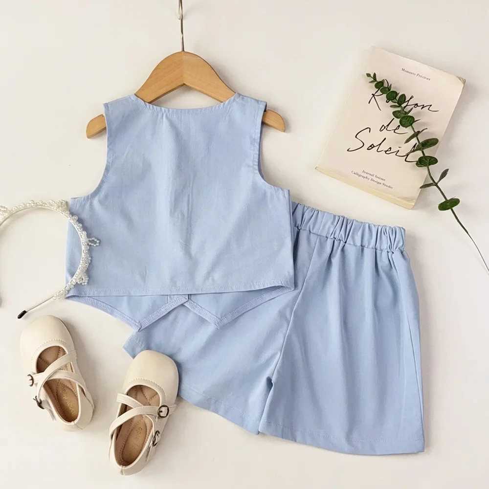 Bear Leader Summer Basic Girls Clothing Korean Version Single Chest Sleeveless Top+Shorts 2PCS Set Gentleman Wedding Boys SetT250327