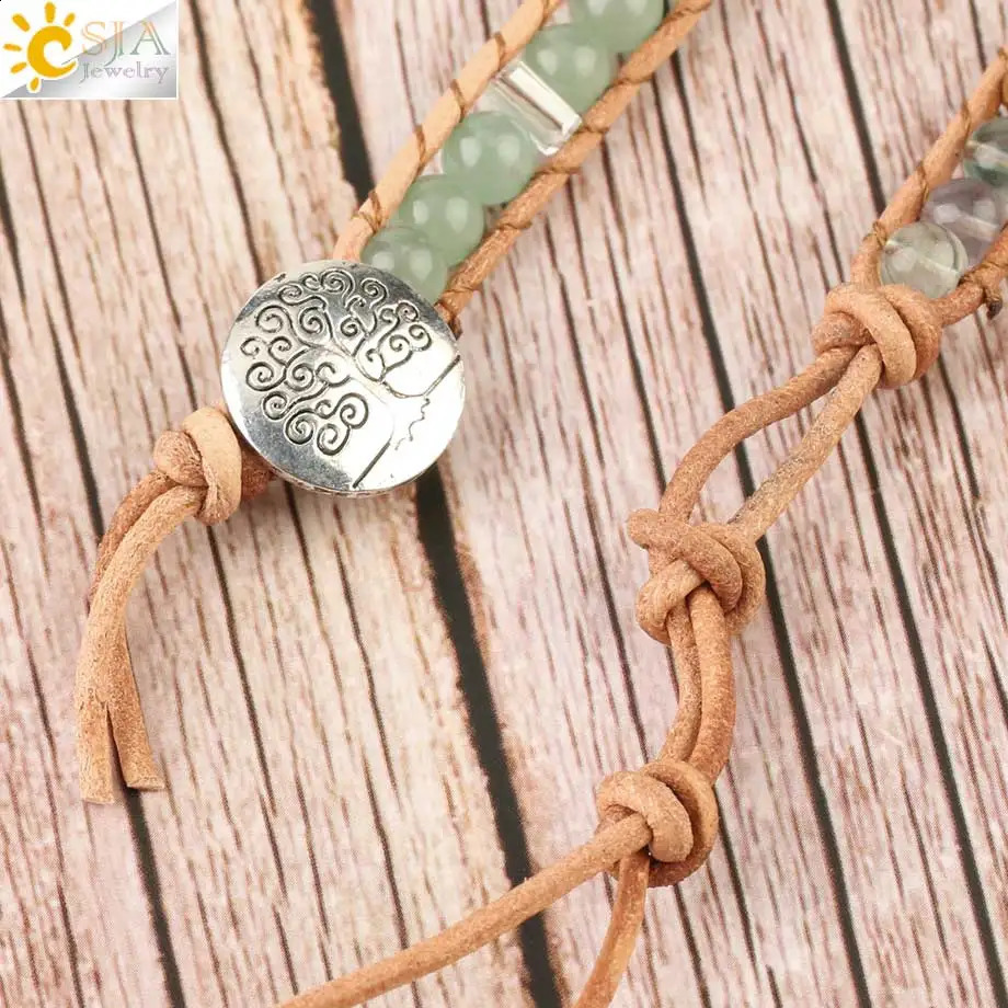 CSJA Boho Natural Stone Braided Bracelet for Women Green Aventurine Beads Handmade Wrap Bracelets Balance Bangle Jewelry G118 250318