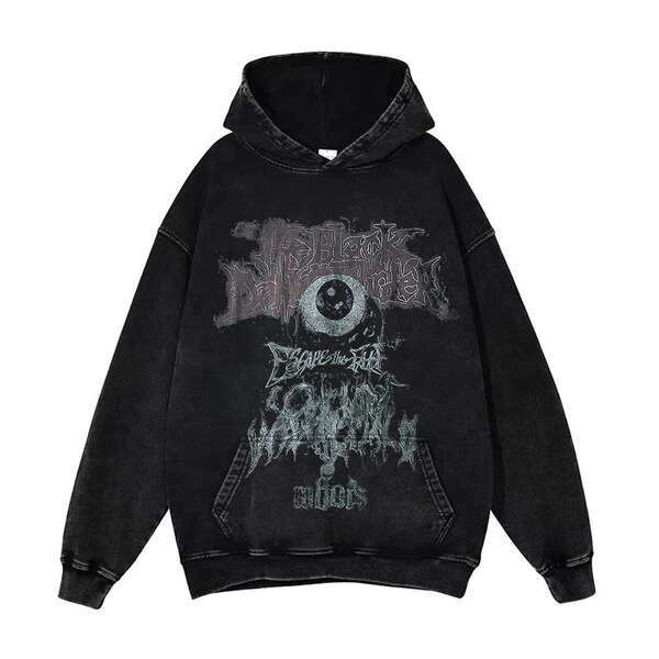 New American street style Y2K printed hip-hop washed distressed unisex loose hooded sweatshirt gift for man