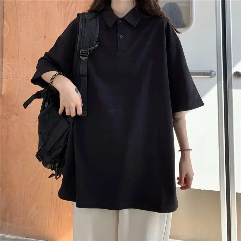 Solid color university style summer sports polo shirt, new girls' school uniform, shirt collar, short sleeved t-shirt