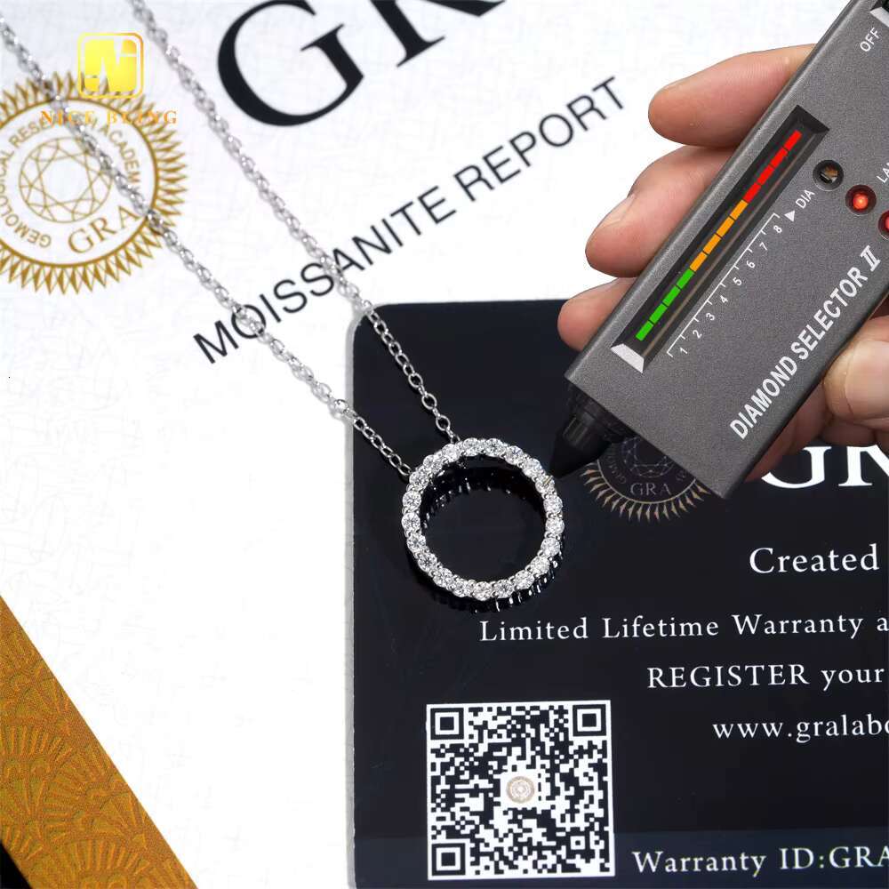 GRA Certificate Iced Out Circle Shape Design Women Link Chain 925 Sterling Silver VVS Moissanite Diamond Women Jewelry Necklace