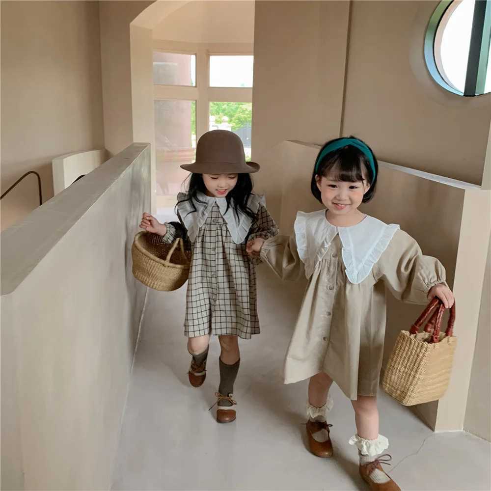 Collar plain weave spring summer childrens baby dress casual childrens dress W250326