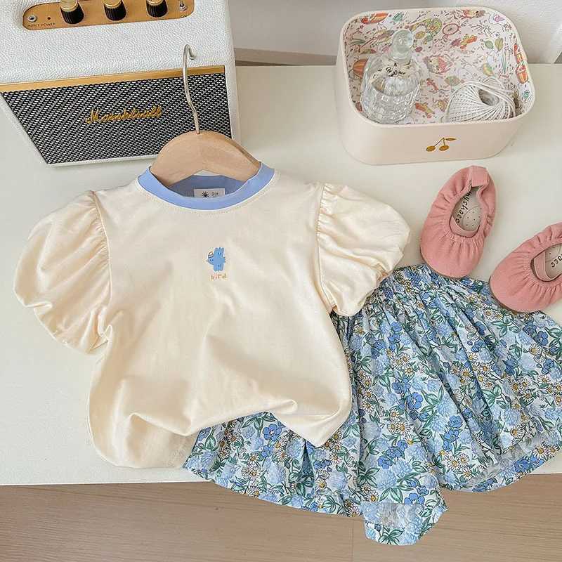 Childrens summer new short sleeved set girl T-shirt short sleeved set cute bubble sleeve T-shirt girl fashion two-piece setT250327