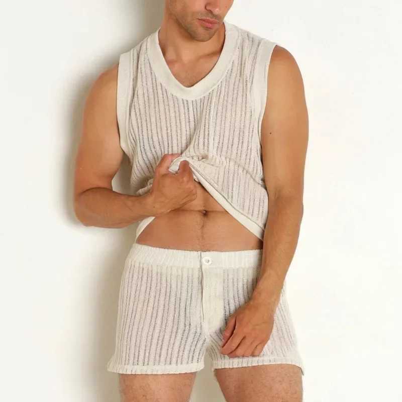 Mens set summer new solid color casual I-shaped vest mens shortsXJ250326