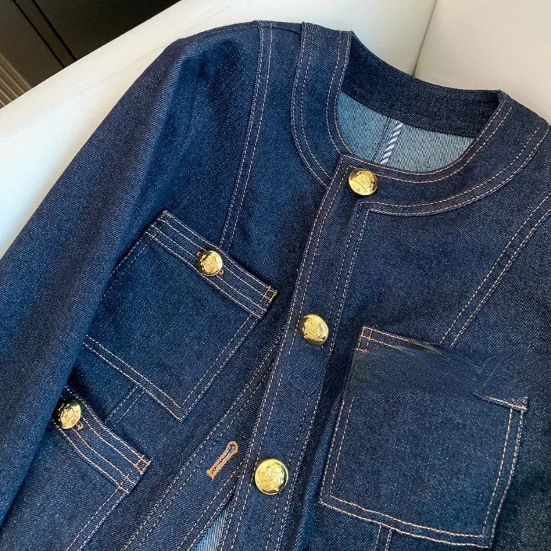 Womens denim jacket with spring and autumn buttons retro Chaquetas Korean fashion blue simple chic B386 250326