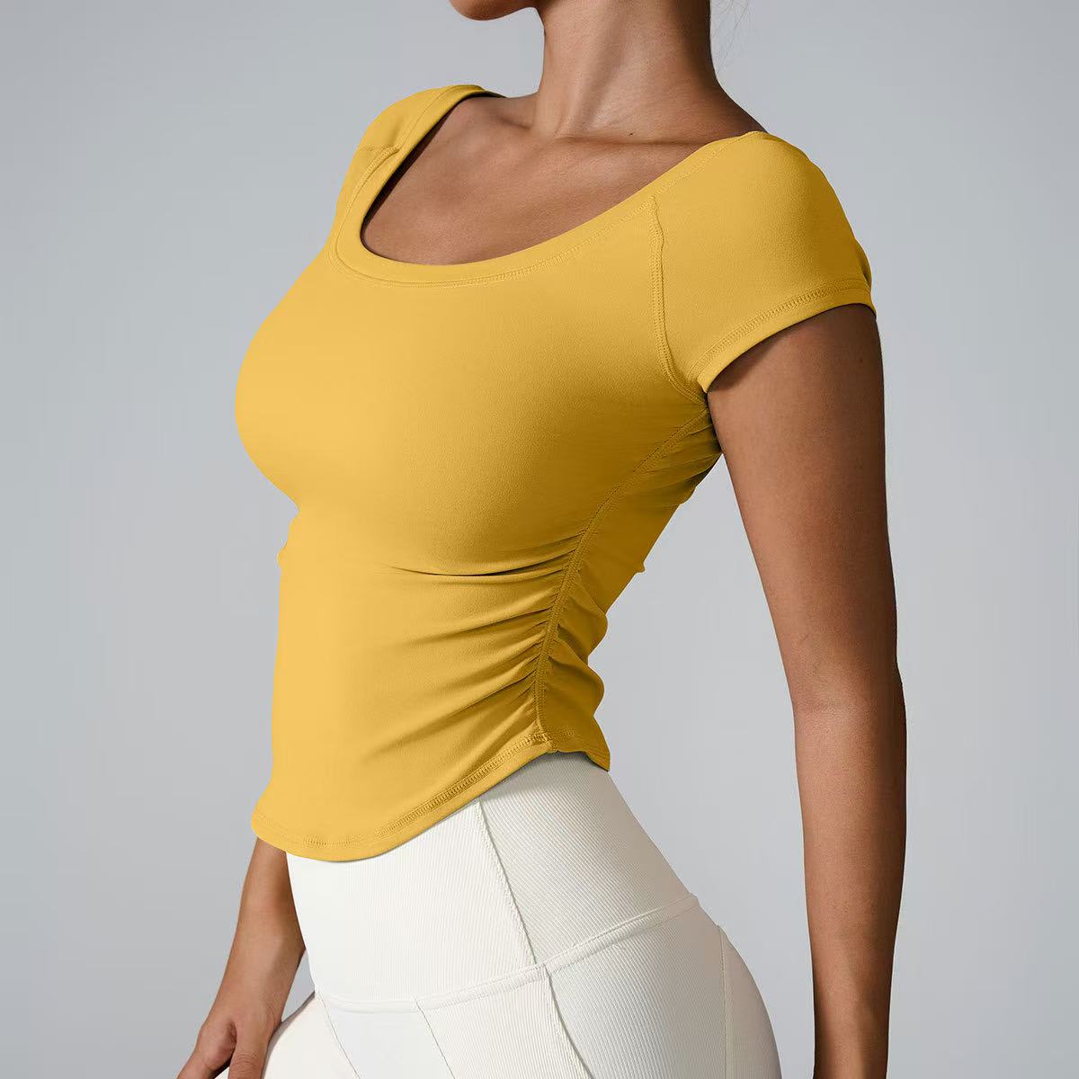 F1929 Women Yoga Short Sleeve Sports Shirts Tight Top Girl High T Shirt Elasticity Sport Tank Running Gym
