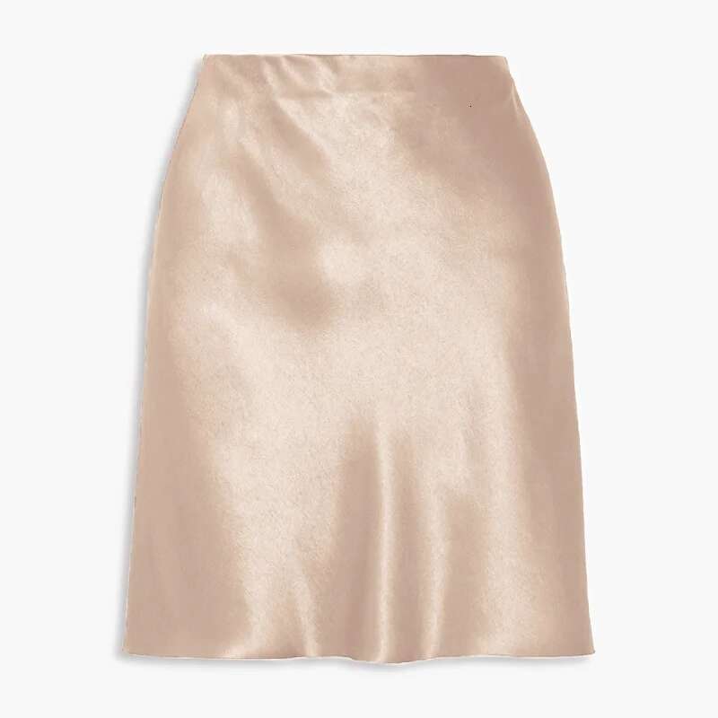 Dongdumaoyi Dames Acetaatsatijnen Midi Rok Lente Zomer Nieuwe Elastische Hoog Getailleerde Effen Kleur Minirok C