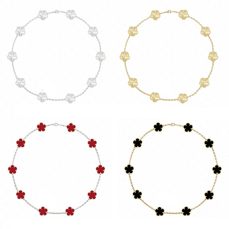10 Motif Flower Necklaces Designer For Women Stainless Steel Plated Gold Jewelry Woman Mother Of Pearl Four Leaf Clover Necklace Daily Outfit Christmas Gift