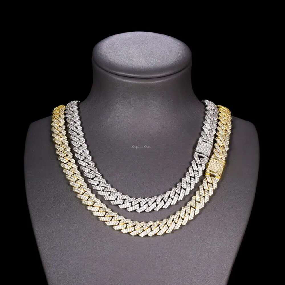 Designer Necklace Hip Hop 2 Rows Stones 14mm Sterg Sier White Gold Plated Iced VVS Dia Moissanite Cuban k Chain Rock Jewelry Gift with Gra