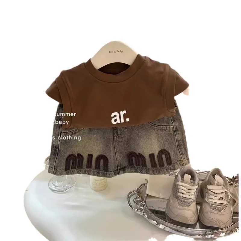 Girls summer new two-piece set Korean style fashionable short sleeved denim skirt set fashion version hot sellingT250327