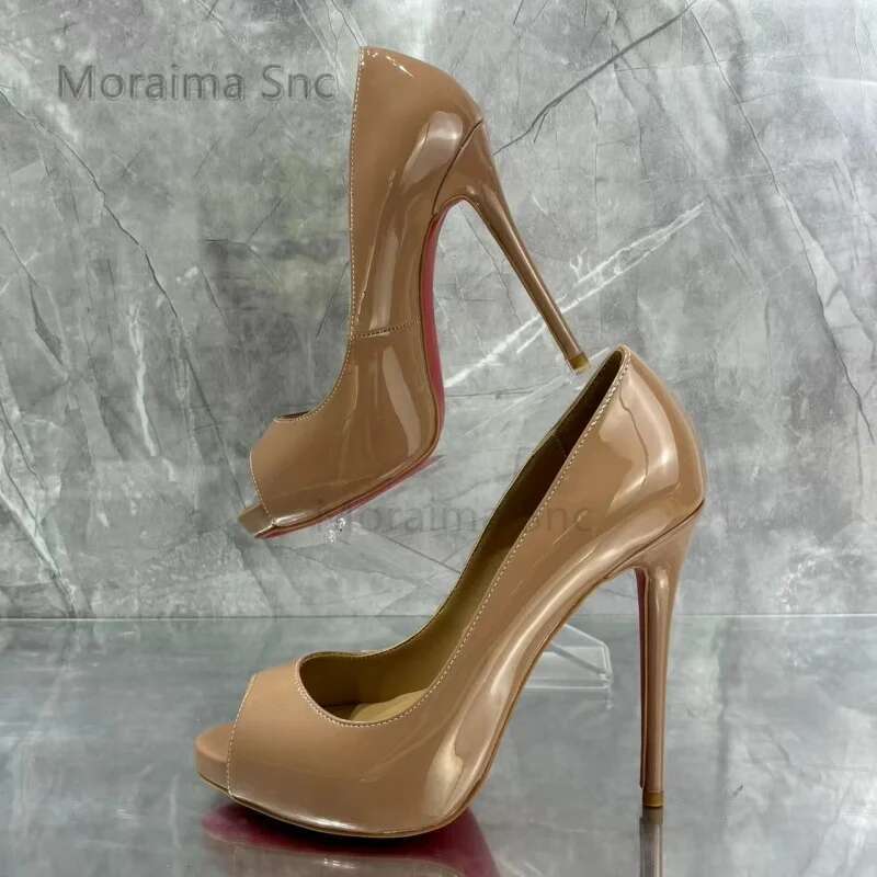 Peep Toe Patent Leather Heeled Women's Platform Stiletto Pumps 10/12Cm High Heels Party Office Commuter Single Shoe Summer