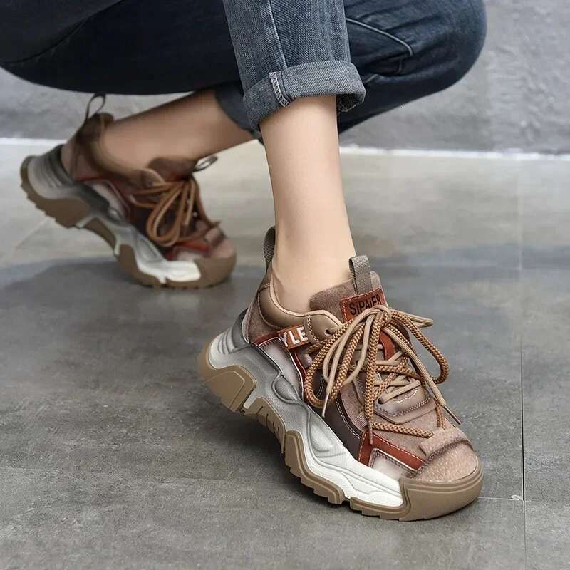 Light Luxury Designer Shoes 5cm Genuine Leather Synthetic Women's Spring Wedge Heel Mixed Color Comfortable Shoes Autumn Loafers Thick Sole Sneak