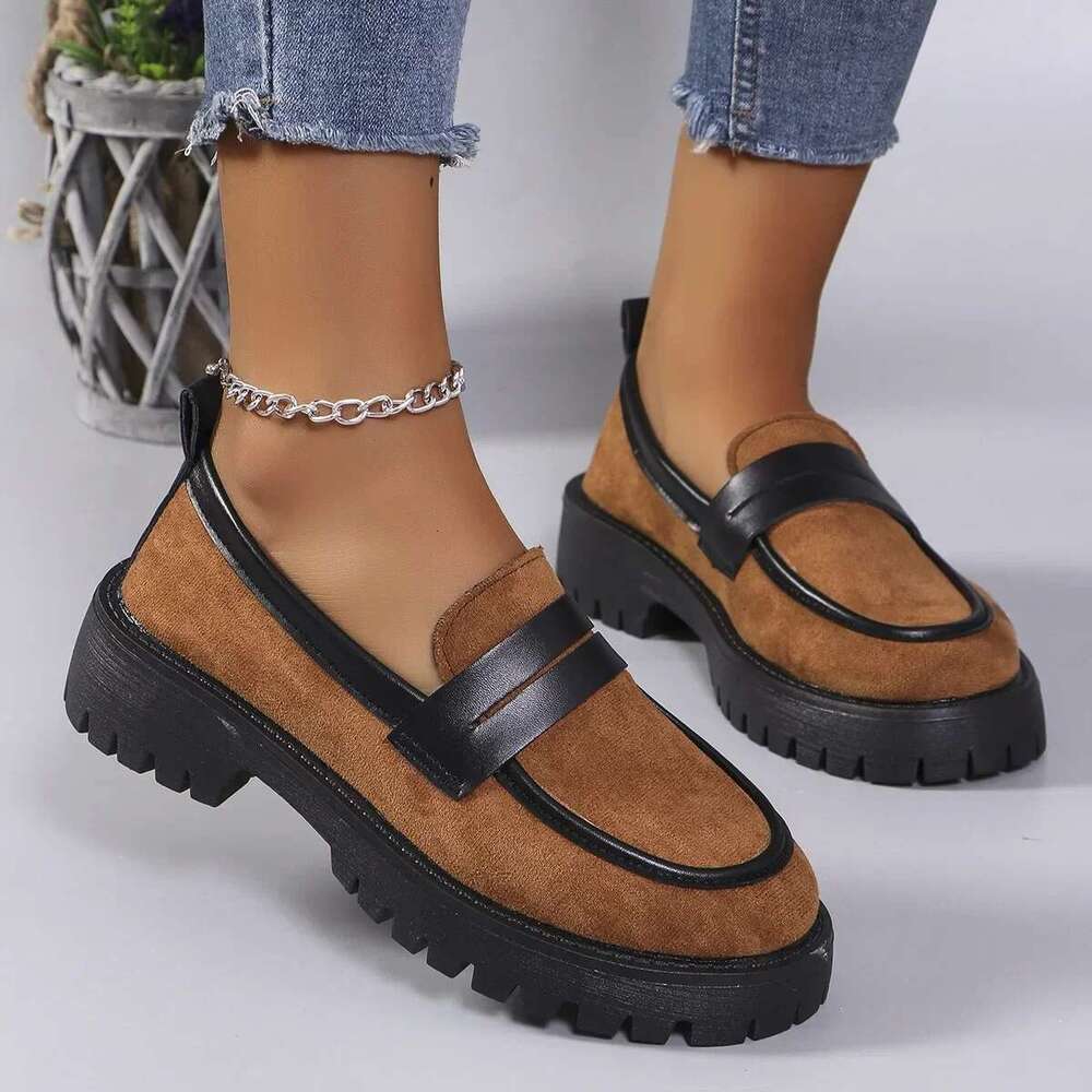 Women Chunky Heels leopard Loafers New Fashion British style Slip On Platform Shoes Woman Thick Bottom Shallow single shoe Pumps