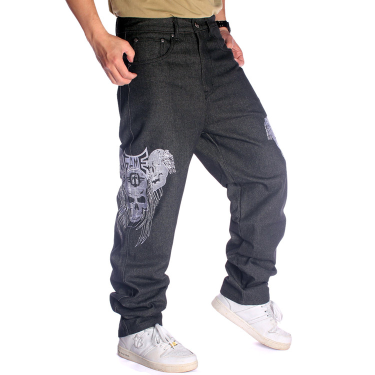 HIPHOP Street dance jeans tide men embroidery skull Street motorcycle jeans Hip Hop Skateboard Men's Jeans Definitely disco dance pants