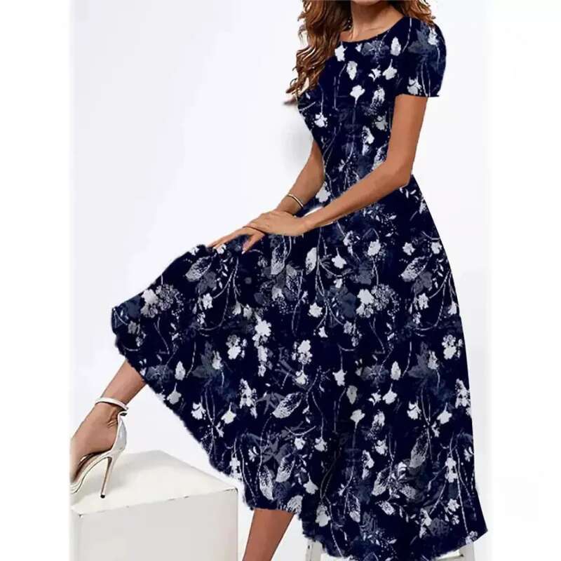 Dongdumaoyi Elegante Jurk Met Korte Mouwen En Bloemenprint Ronde Hals Voor Lente Zomer Dameskleding WD
