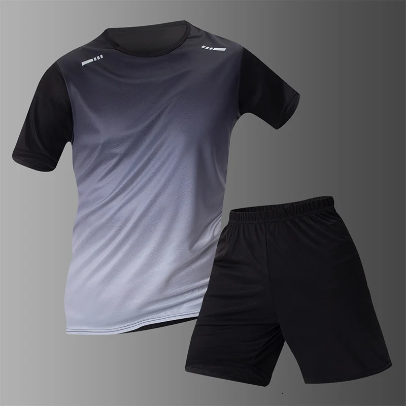 Summer mens progressive color quick drying short sleeved sportswear youth leisure running fitness relaxation plus size set 250327