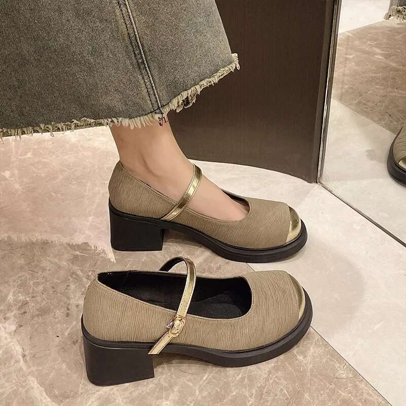 Women Chunky Platform Pumps Mary Jane Spring Fashion Ankle Buckle High Heels Woman Black Thick Bottom Single Shoes