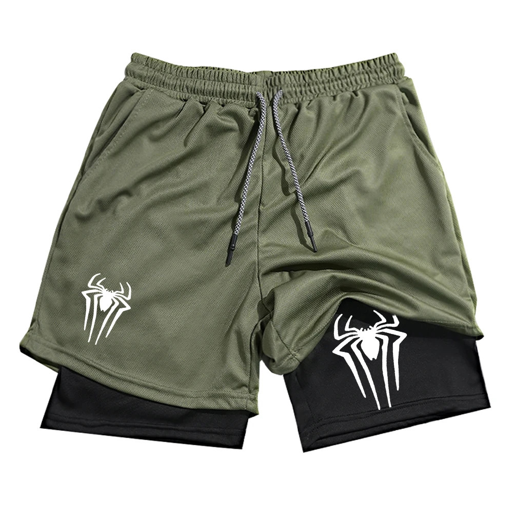 Y2K Performance Shorts Mens Spider Printed Gym Casual Sports Compression Running Web 2in1 250326