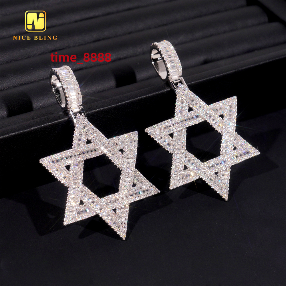 Ready to Ship VVS Moissanite Custom Iced Out Hip Hop Moissanite Jewelry Star Shape Pendant 925 Silver Diamond Fine Charm Pendant