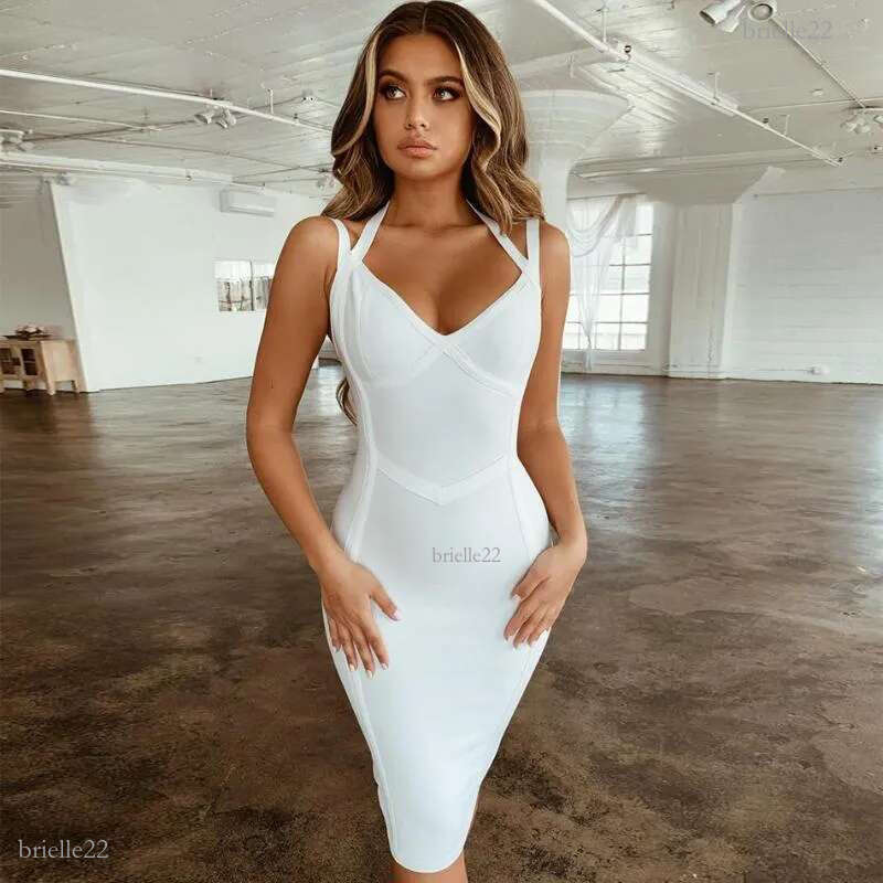 Seamyla 2020 New Bodycon Bandage Dress Women Sexy Red White Halter V Neck Summer Club Celebrity Party Dresses Vestidos Runway
