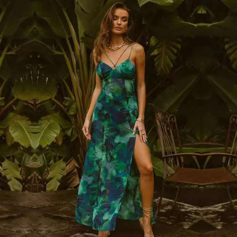 Dongdumaoyi Lente Zomer Nieuwe Dames Sexy Mouwloze Maxi Jurk Met Bandjes En Print C